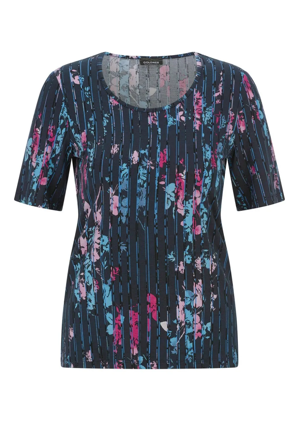 T-shirt en viscose avec fleurs et rayures longitudinales