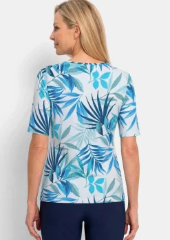 T-shirt en viscose avec un imprimé estival à feuilles