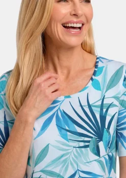 T-shirt en viscose avec un imprimé estival à feuilles