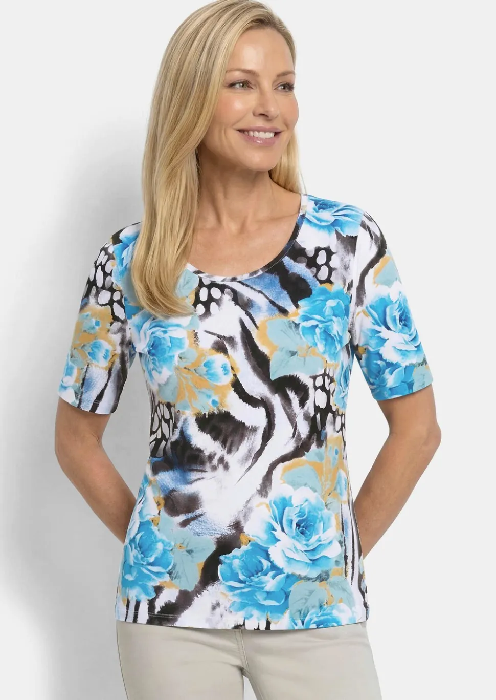 T-shirt en viscose avec un mélange de motifs attrayant