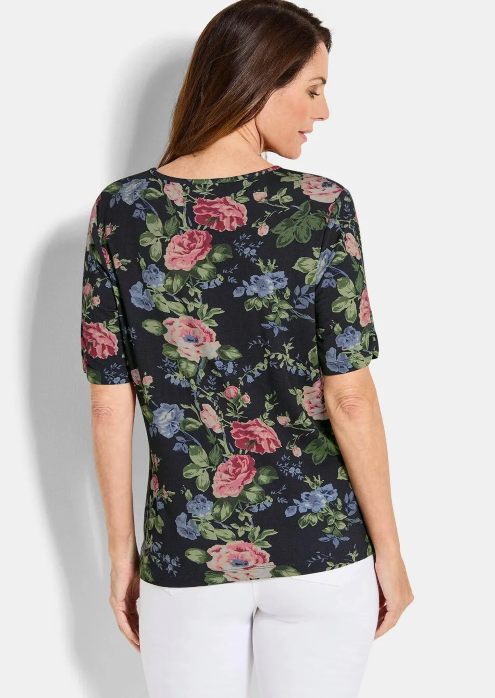 T-shirt floral en jersey avec fronces