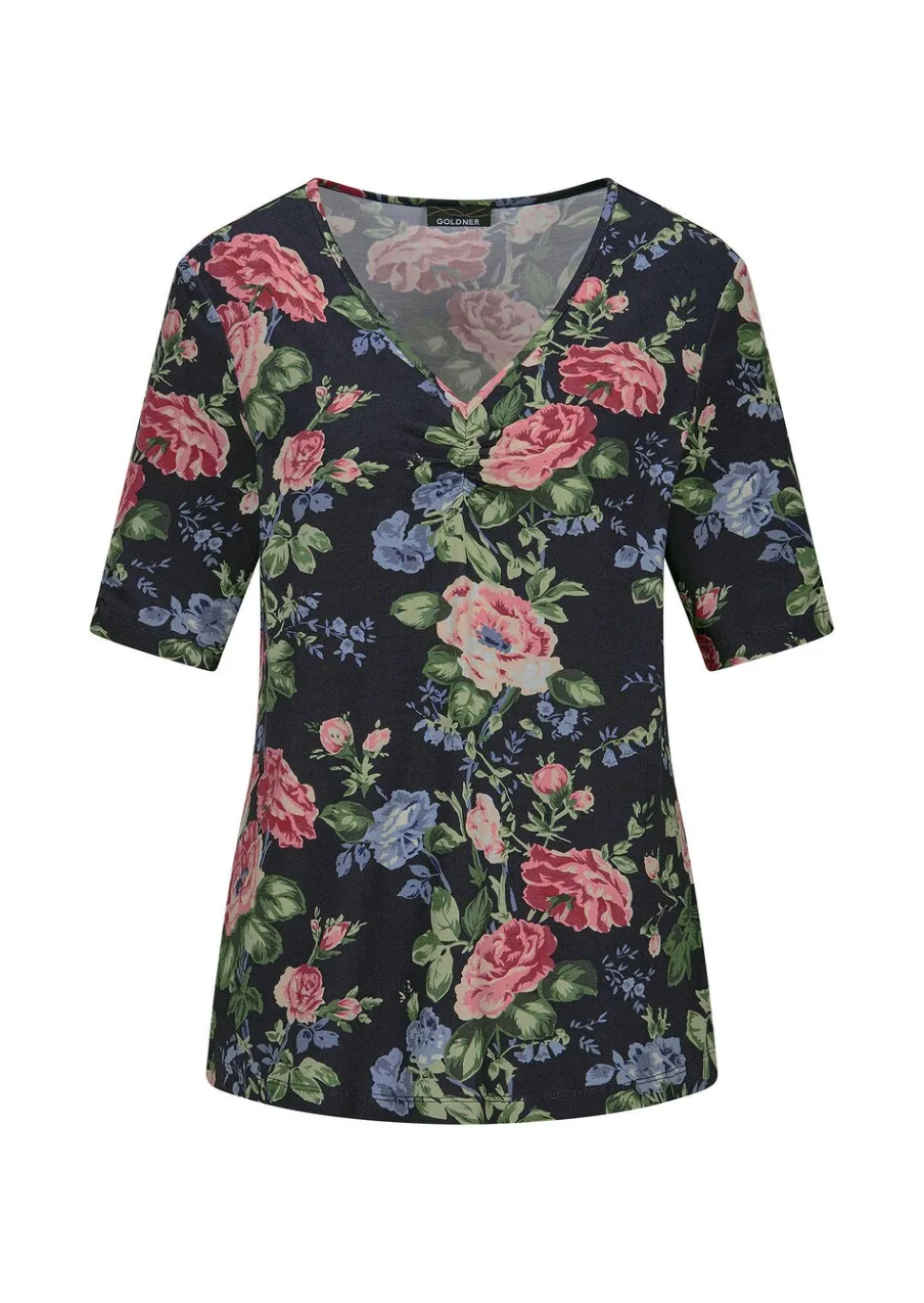 T-shirt floral en jersey avec fronces