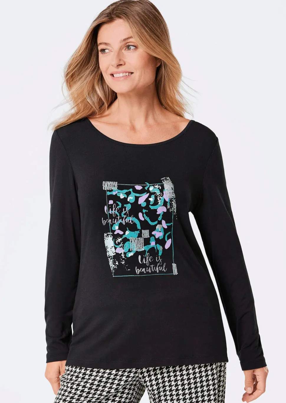 T-shirt à manches longues avec imprimé pailleté