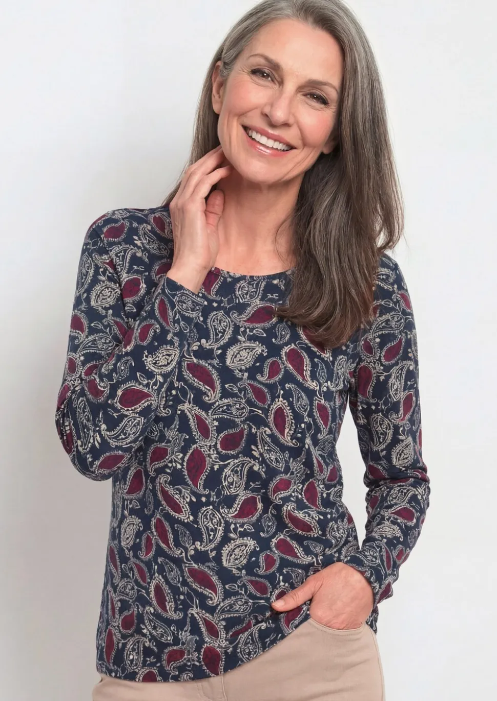 T-shirt à manches longues avec motif cachemire