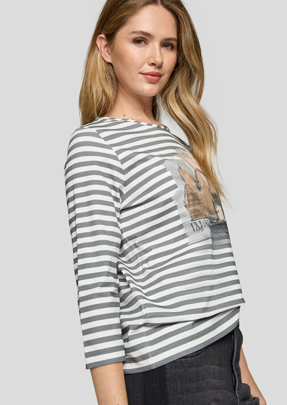 T-shirt à rayures avec imprimé scintillant devant