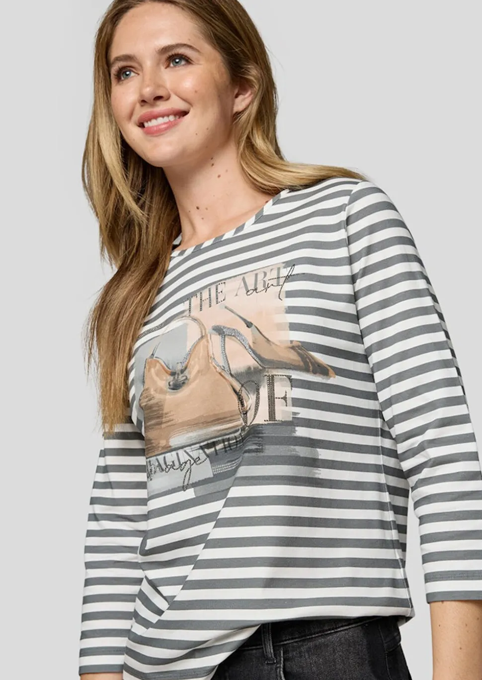 T-shirt à rayures avec imprimé scintillant devant