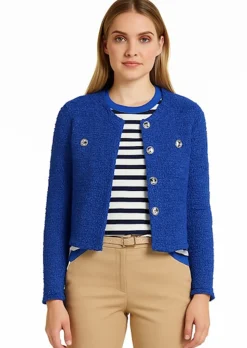 Veste en bouclette avec fils brillants et finitions effilochées