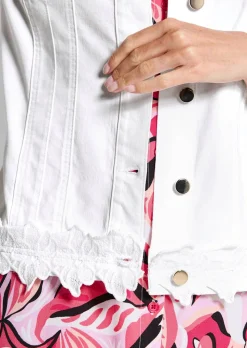 Veste en jean ornée d'une bordure florale