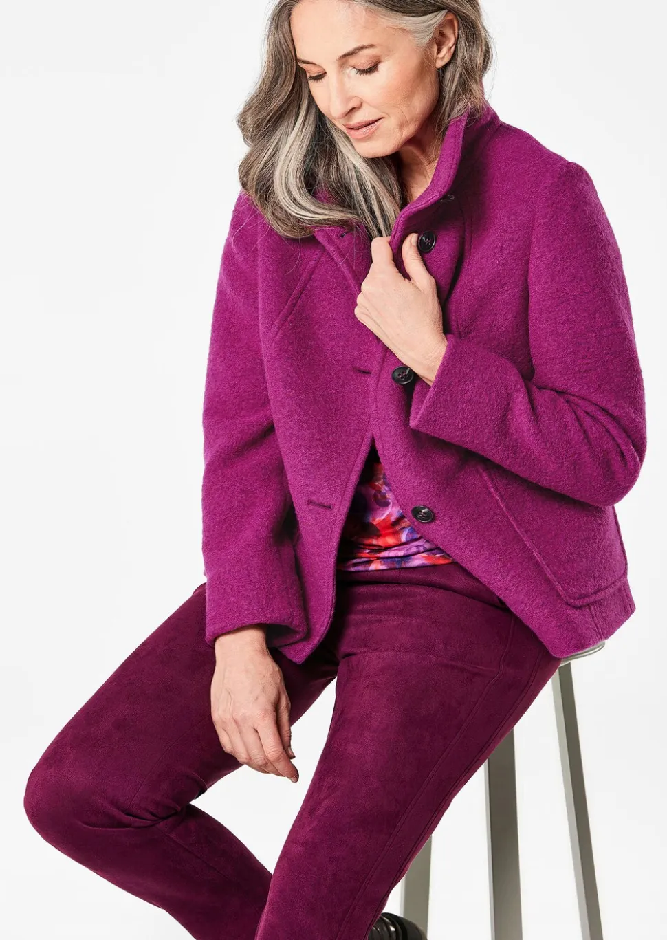 Veste en laine mélangée à col droit