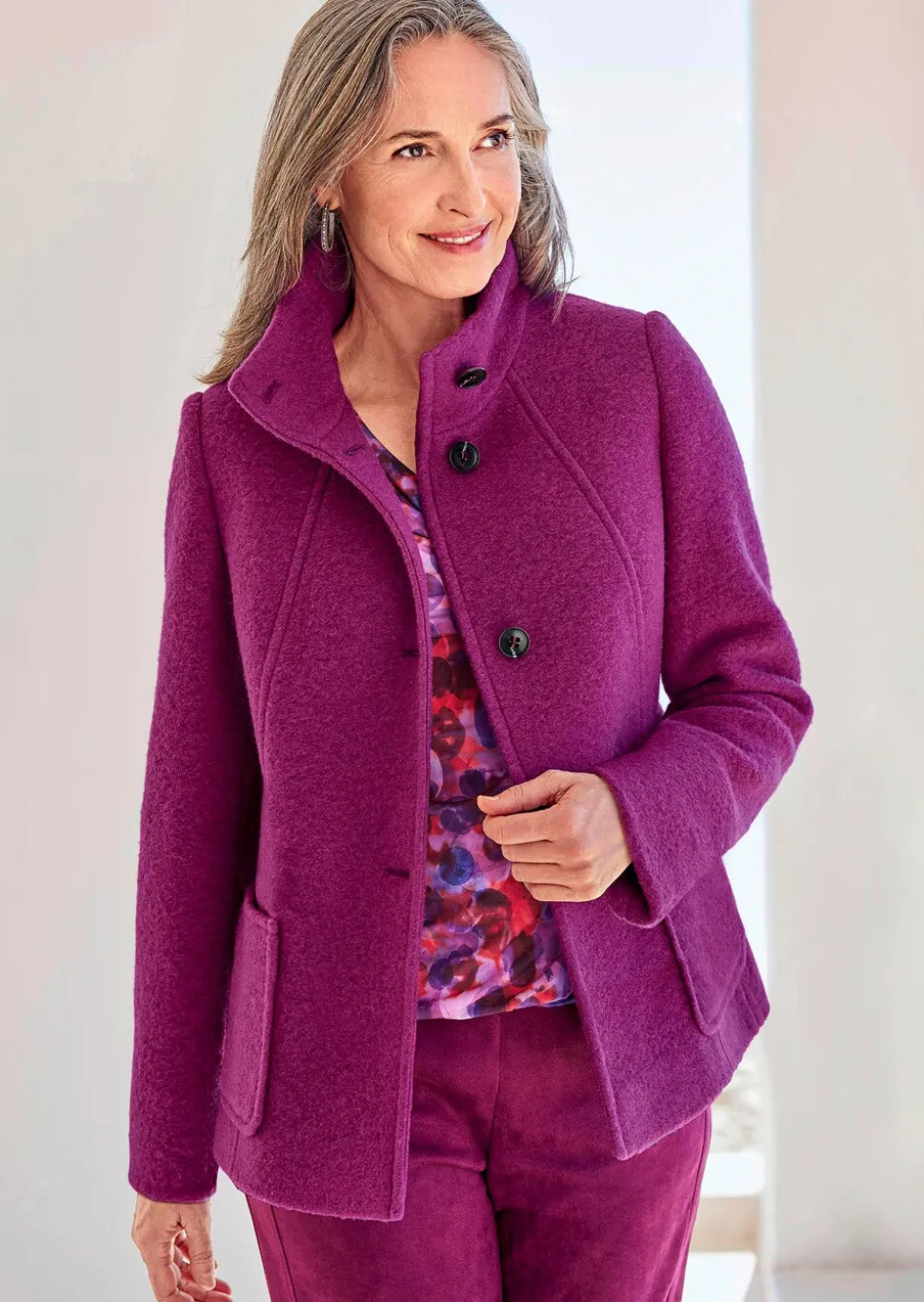 Veste en laine mélangée à col droit