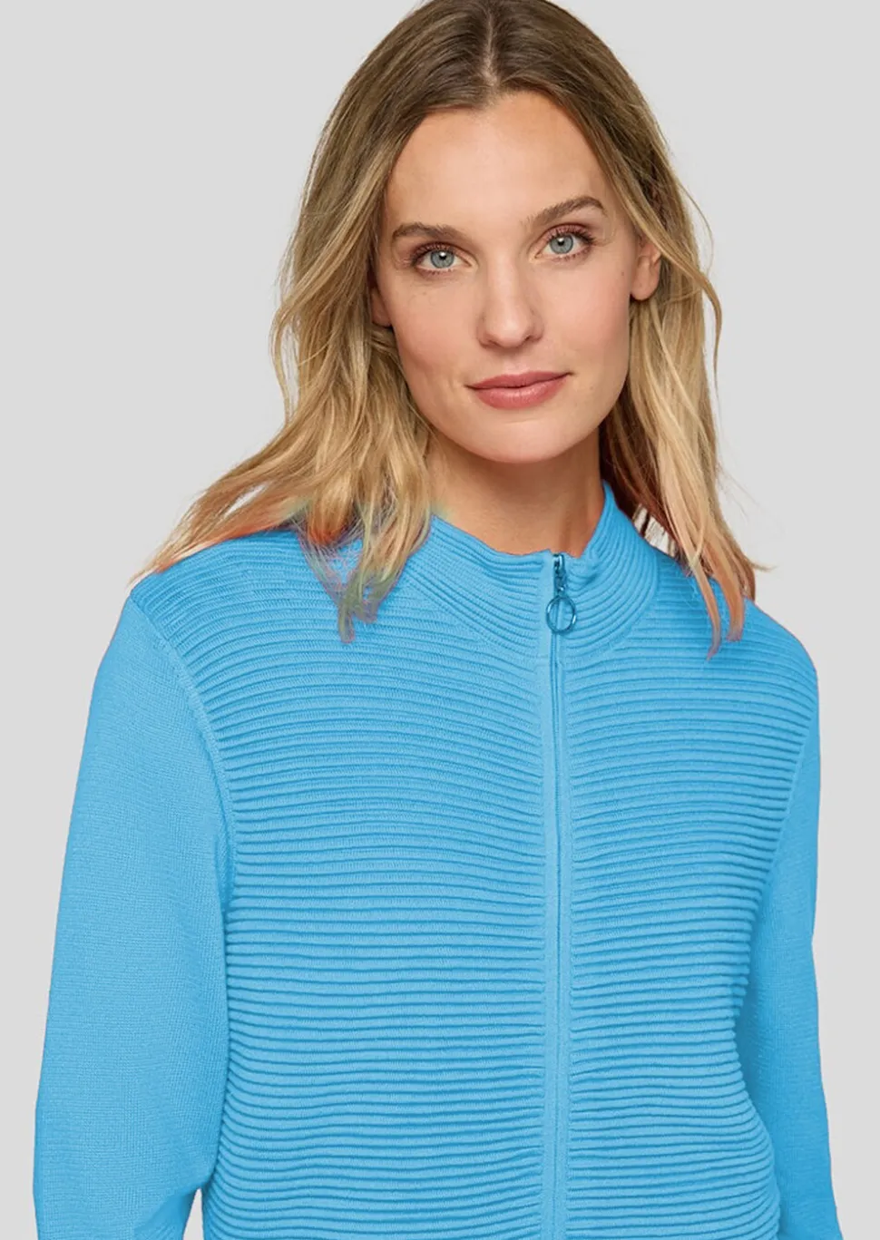 Veste en tricot avec zip double-sens et col montant