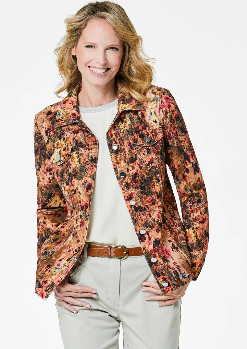 Veste en velours milleraies avec imprimé audacieux