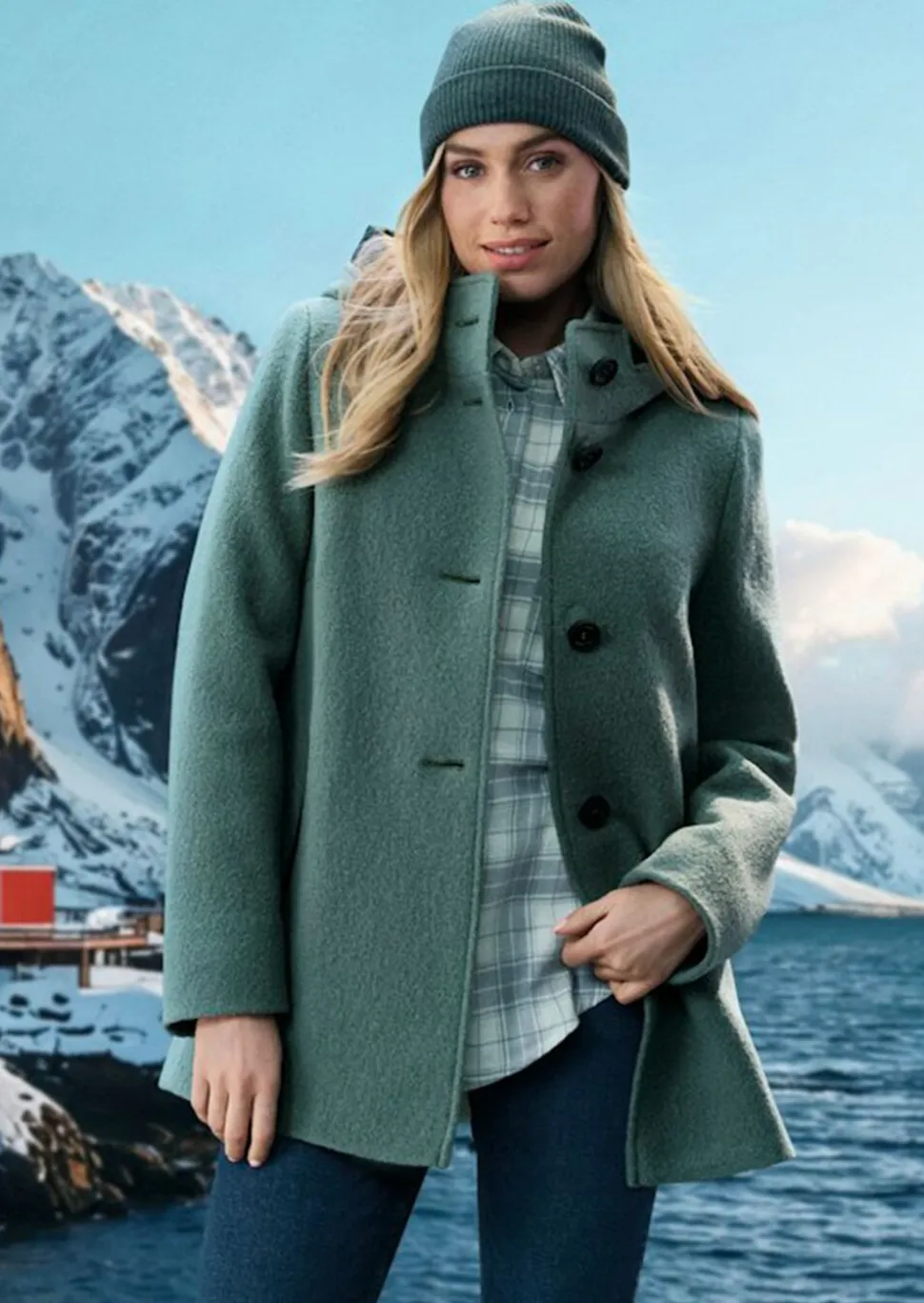 Veste évasée, tendance, en laine vierge